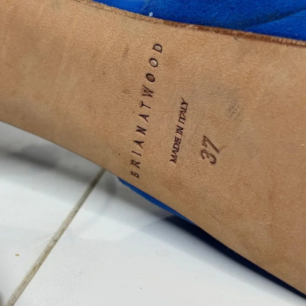 Brian Atwood TRIBECA Cuffed Blue Suede Platform Heels Multicolor Ankle Strap 37 - Picture 12 of 12